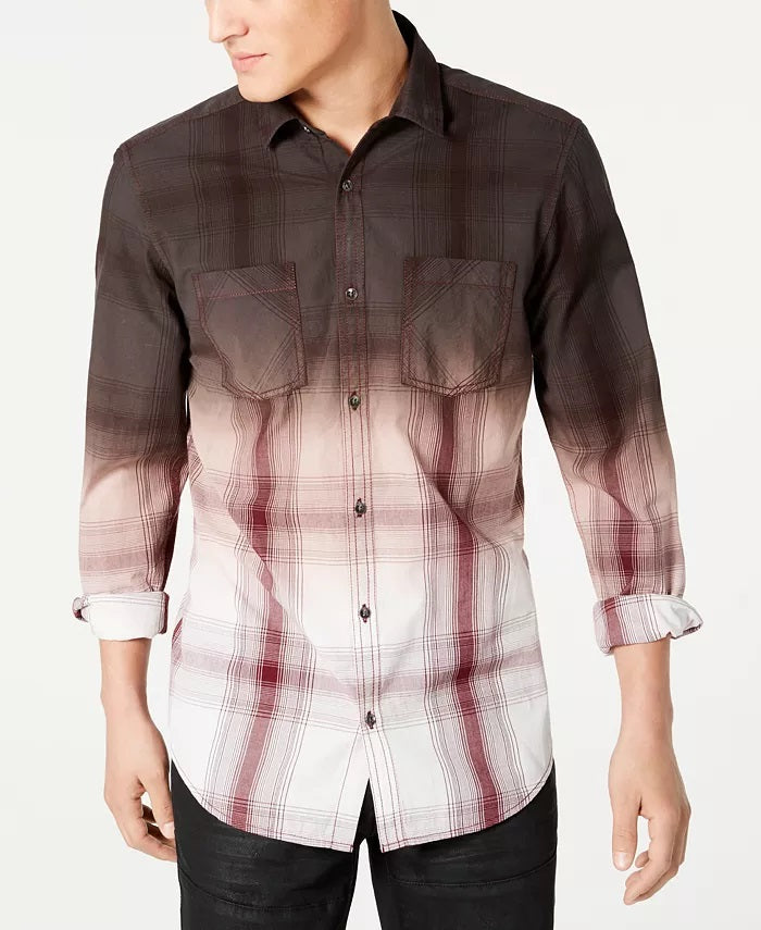 Camisa xadrez masculina INC International Concepts regular fit tingida marrom tamanho pequeno