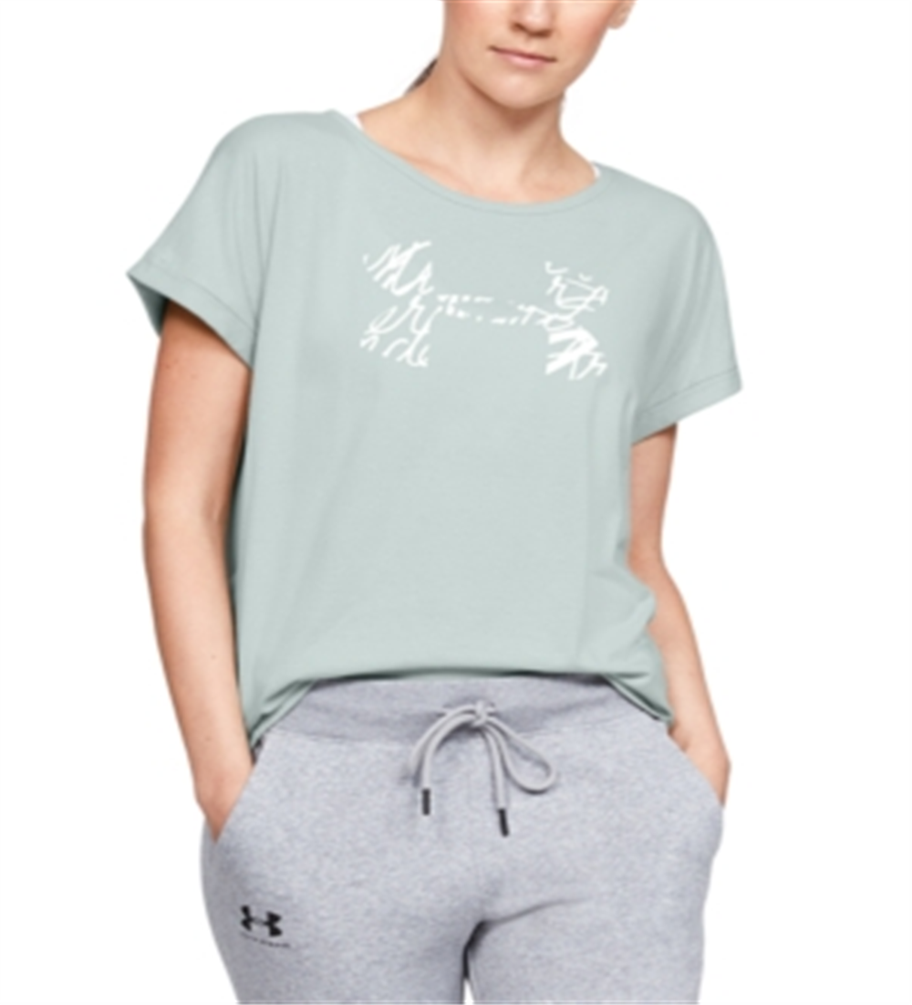 Under Armour Camiseta Feminina Graphic Script Logo Fashion Manga Curta Azul Tamanho Médio