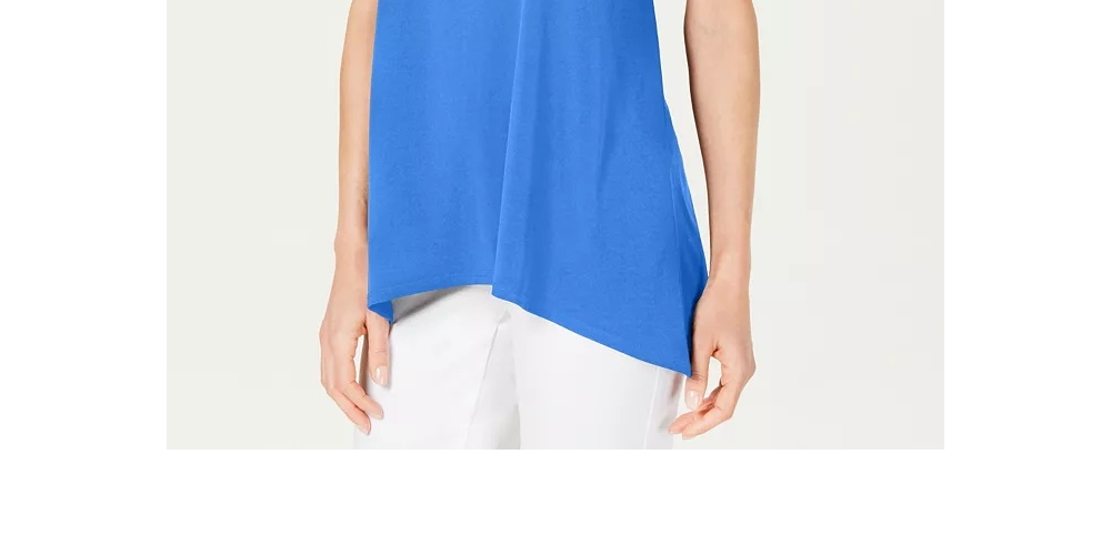 Túnica feminina JM Collection com manga trançada, azul, tamanho pequeno, médio