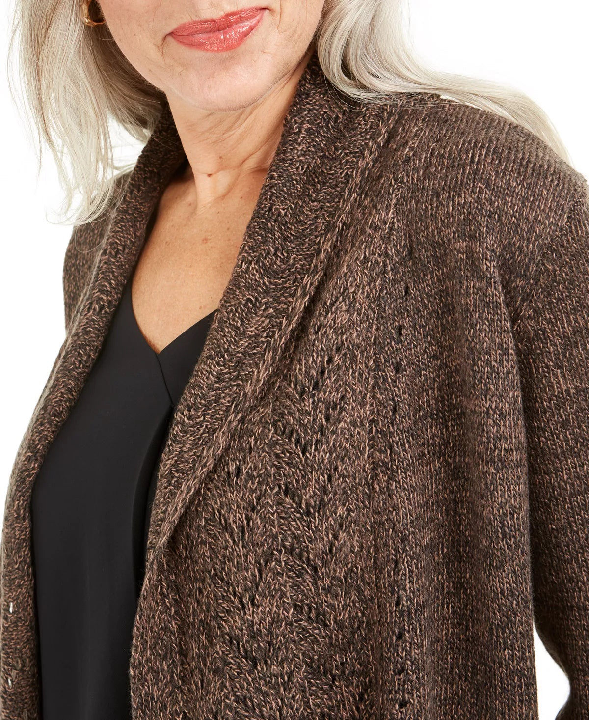 Karen Scott Cardigan Feminino Gola Xale Marrom Tamanho Médio