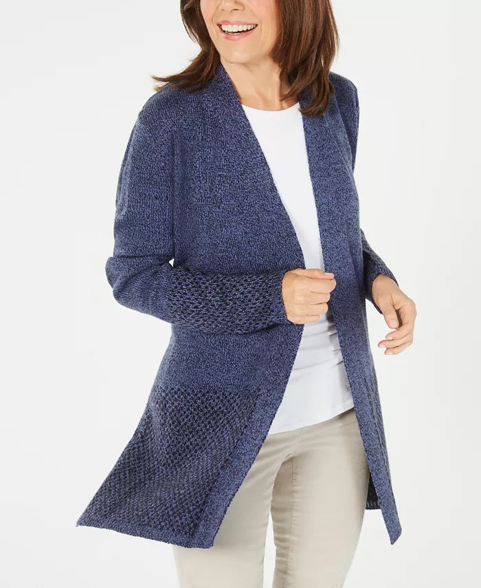 Karen Scott Cardigan Feminino Frente Aberta com Acabamento Contrastado Azul Tamanho XS