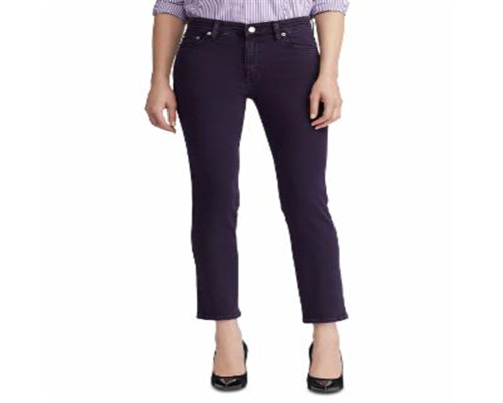 Calça jeans feminina Ralph Lauren com zíper e bolsos no tornozelo, perna reta, roxa, tamanho 14
