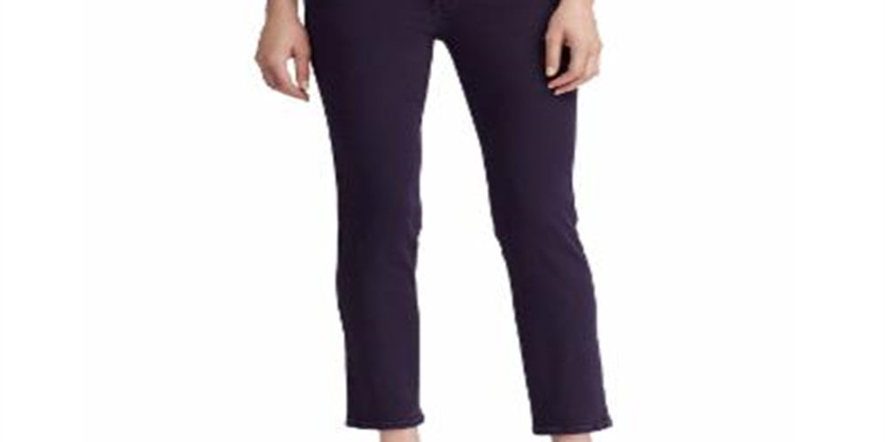 Calça jeans feminina Ralph Lauren com zíper e bolsos no tornozelo, perna reta, roxa, tamanho 14