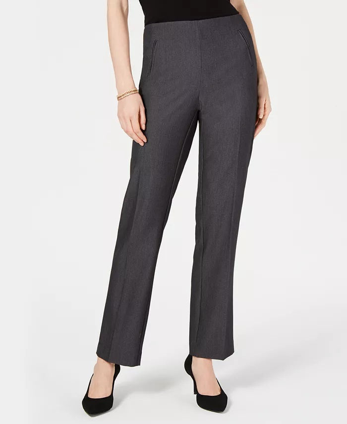 Calça feminina estilo &amp; co com controle de barriga, perna reta, cinza, tamanho 14, pequena