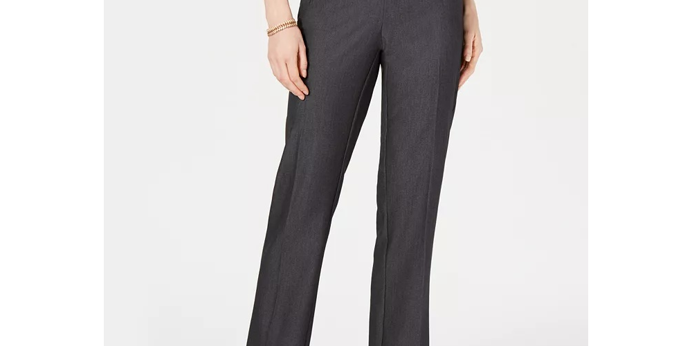 Calça feminina estilo &amp; co com controle de barriga, perna reta, cinza, tamanho 14, pequena