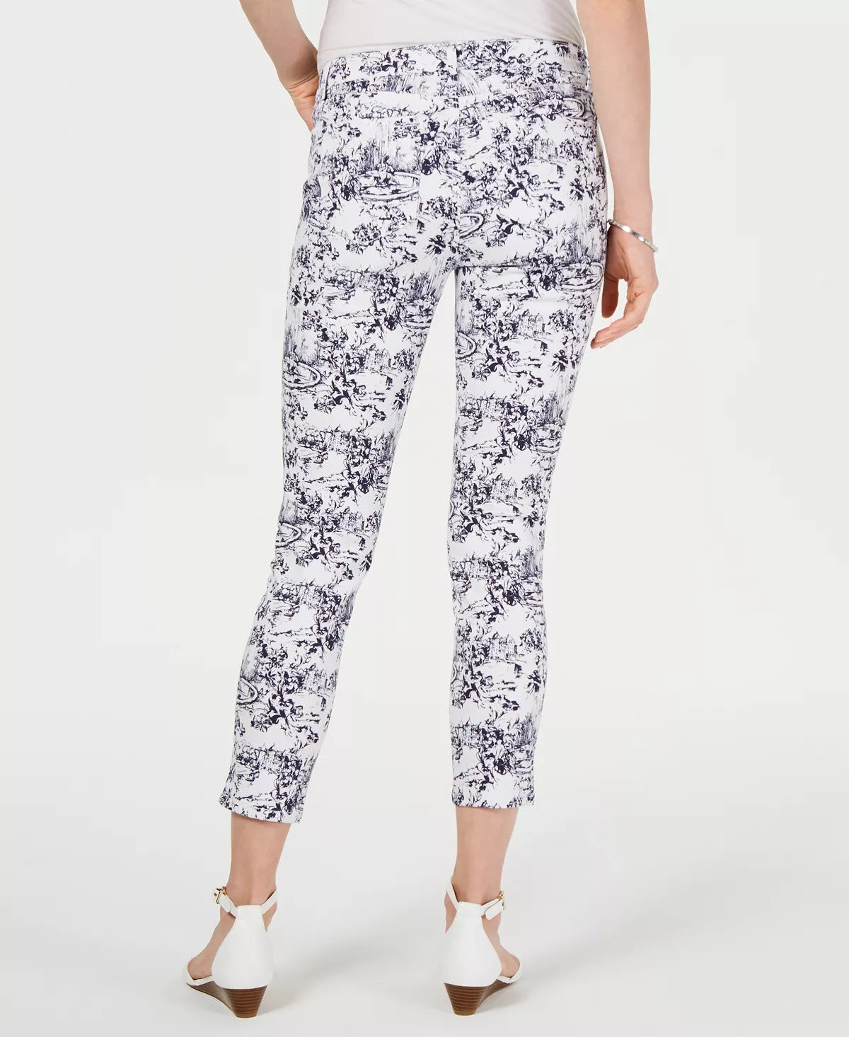 Calça jeans skinny estampada com controle de barriga feminina Charter Club, tamanho 14, branca