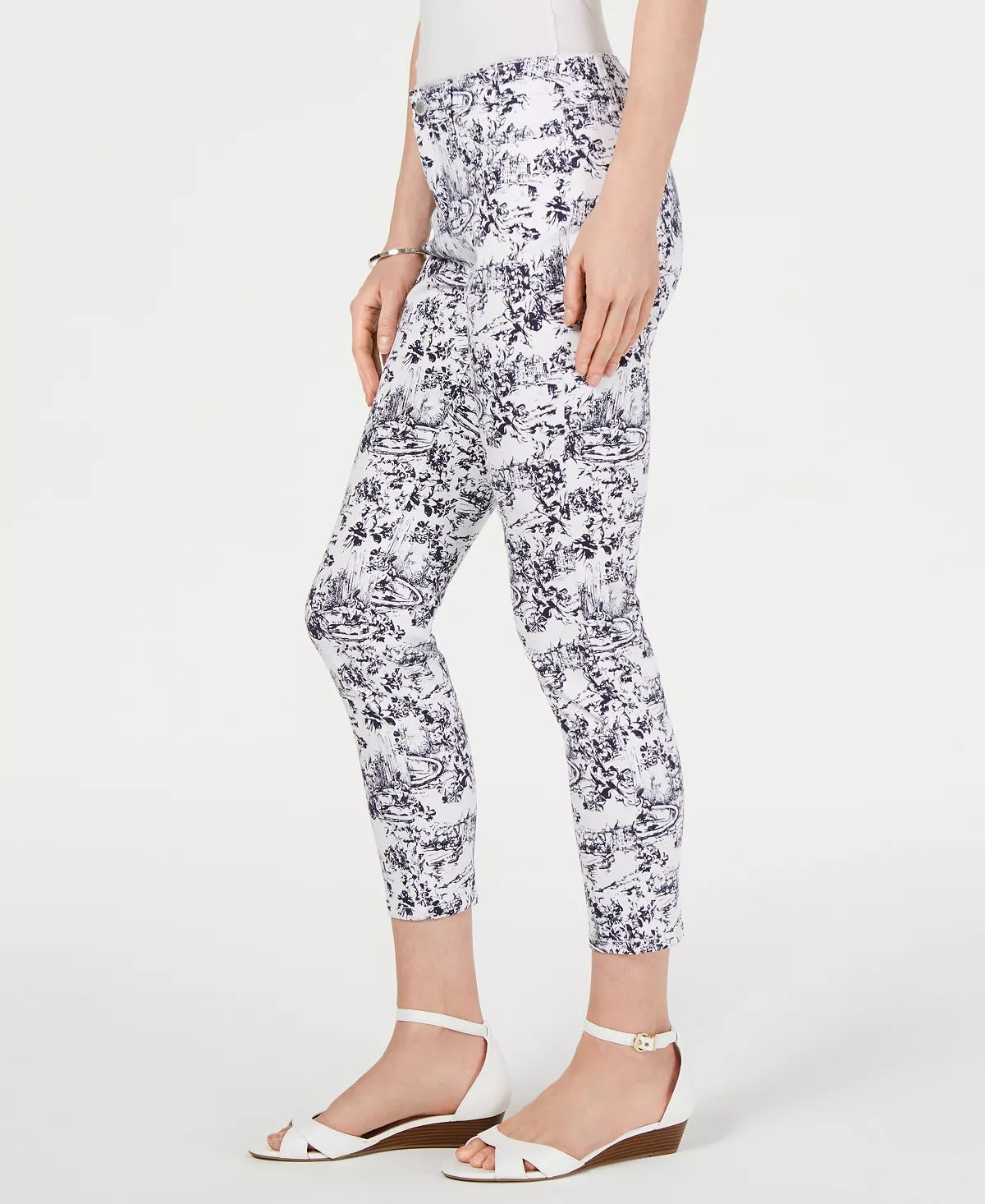 Calça jeans skinny estampada com controle de barriga feminina Charter Club, tamanho 14, branca