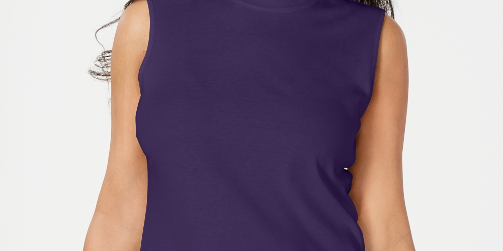 Karen Scott Blusa feminina sem mangas com decote falso, roxa, tamanho XX-G