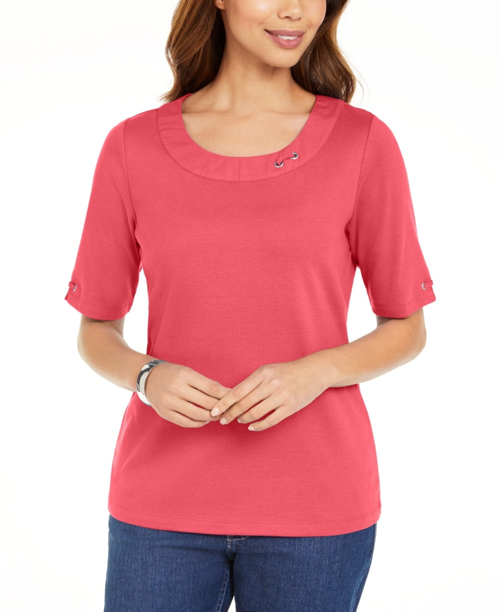 Karen Scott Top Feminino de Algodão com Argola Laranja Tamanho P