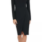 Vestido de festa feminino Tommy Hilfiger com zíper, manga comprida, decote joia abaixo do joelho, preto, tamanho 16