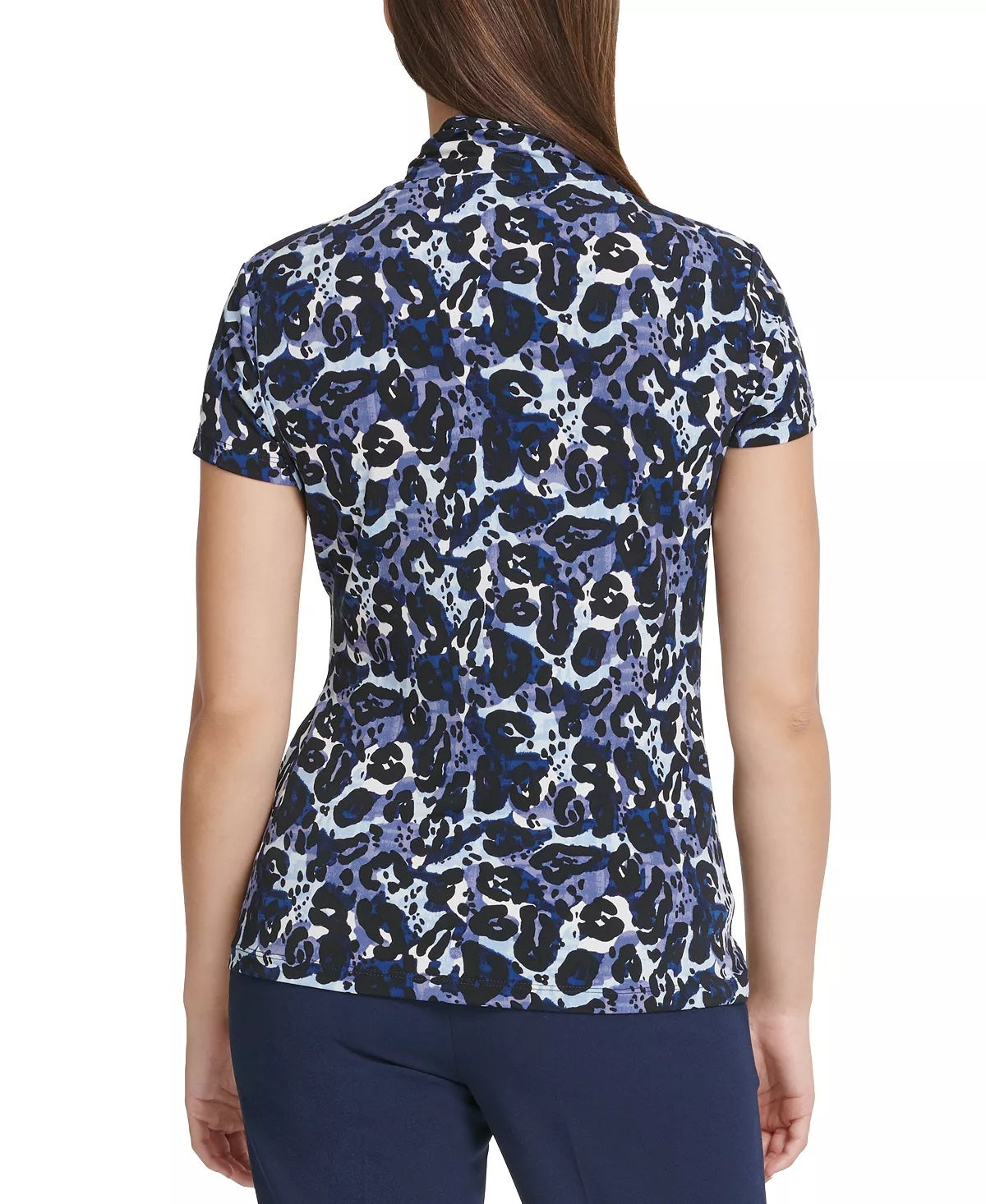 Blusa feminina DKNY com franzido lateral, azul-marinho, tamanho pequeno