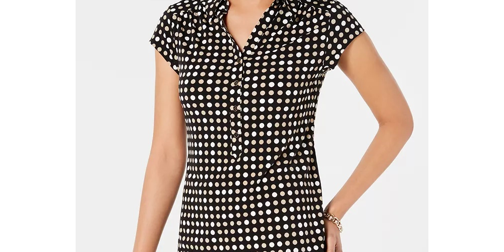Camisa polo feminina estampada de manga curta Charter Club, preta, tamanho X-S