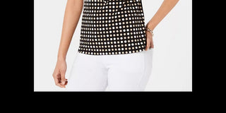 Camisa polo feminina estampada de manga curta Charter Club, preta, tamanho X-S