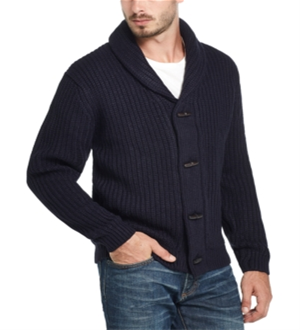Suéter masculino vintage à prova de intempéries com gola xale e botões, azul, tamanho XXX-G