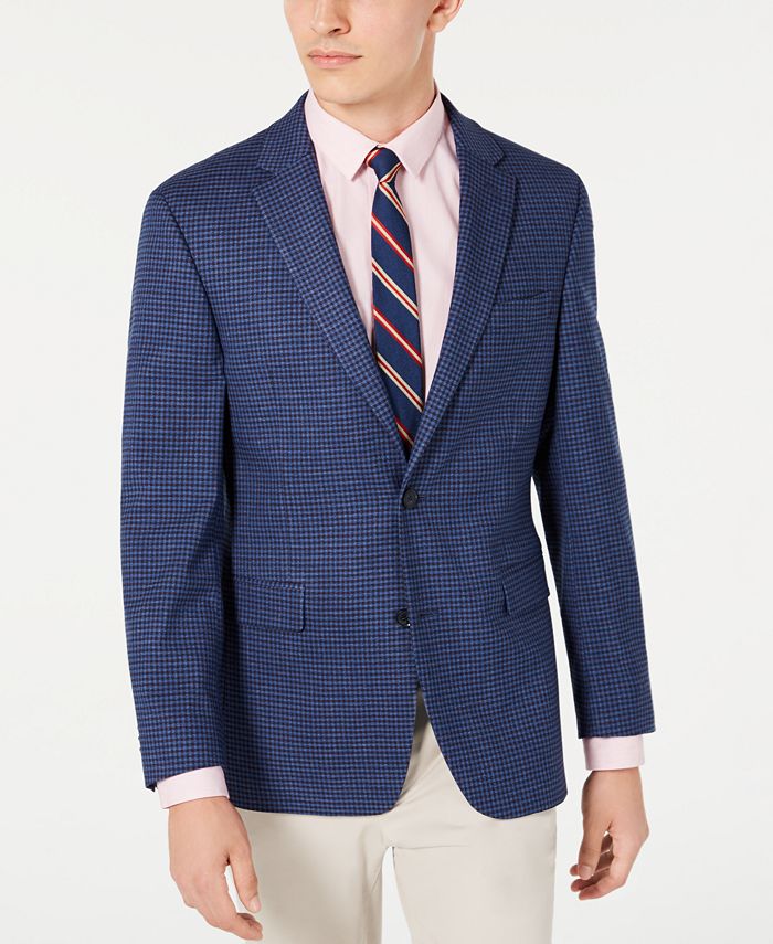 Blazer masculino xadrez Tommy Hilfiger azul com dois botões, tamanho 40
