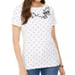 Karen Scott Blusa feminina de algodão com estampa bordada e gola canoa, tamanho rosa, tamanho XS