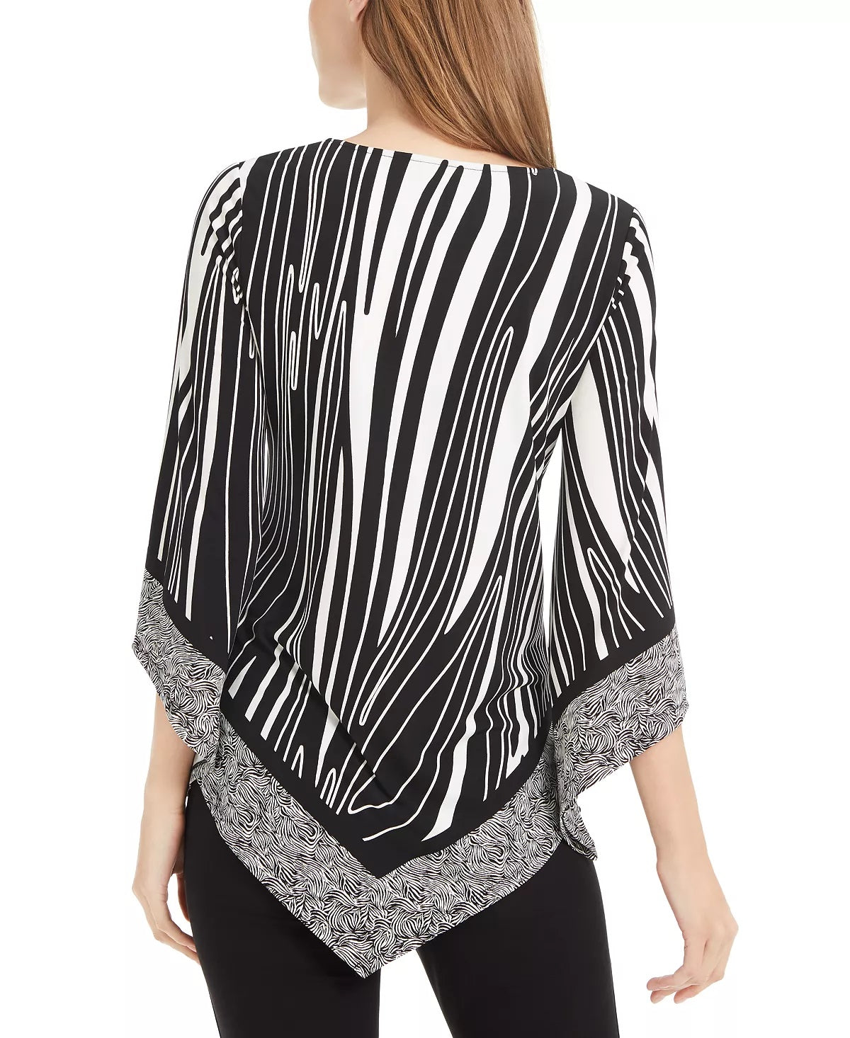 Blusa feminina Alfani com estampa mista e bainha em V, preta, tamanho pequeno