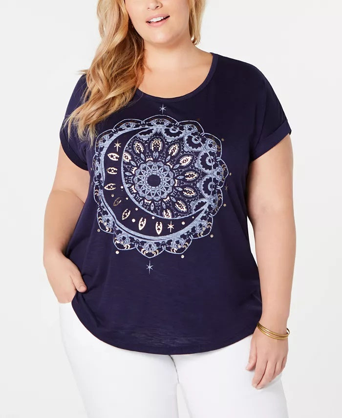 Camiseta feminina estilo &amp; co plus size com estampa de lua azul tamanho 0X