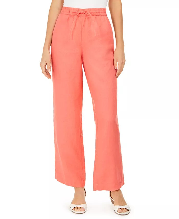 Calça feminina Charter Club de linho com cordão na cintura, verde, tamanho médio