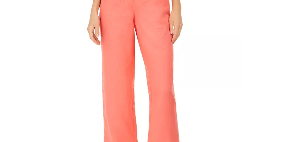 Calça feminina Charter Club de linho com cordão na cintura, verde, tamanho médio