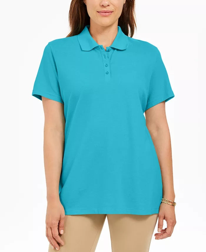 Polo Karen Scott de algodão feminino, azul, tamanho médio