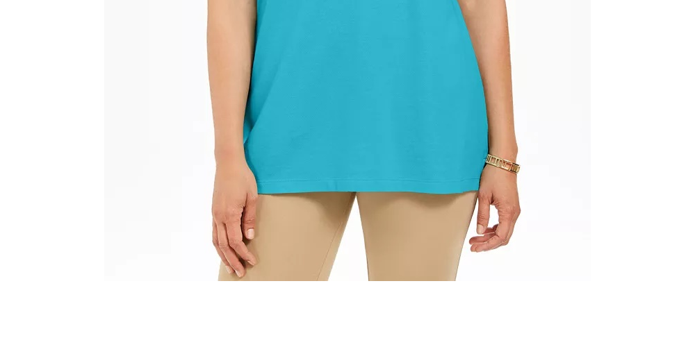 Polo Karen Scott de algodão feminino, azul, tamanho médio