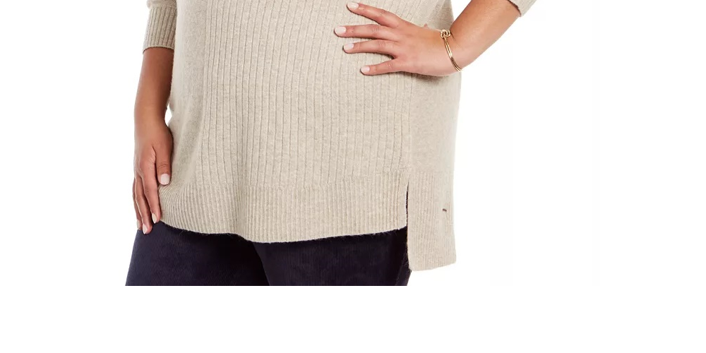 Suéter túnica feminino plus size com nervuras mistas e gola alta, cinza, tamanho 1X, da Style &amp; Co