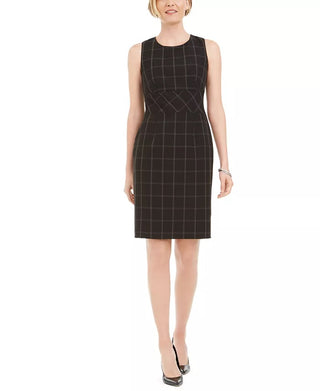 Vestido tubinho xadrez Kasper feminino, preto, tamanho 16