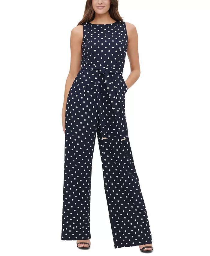 Macacão Tommy Hilfiger Feminino Bolinhas Cintura Amarrada Azul Tamanho 14