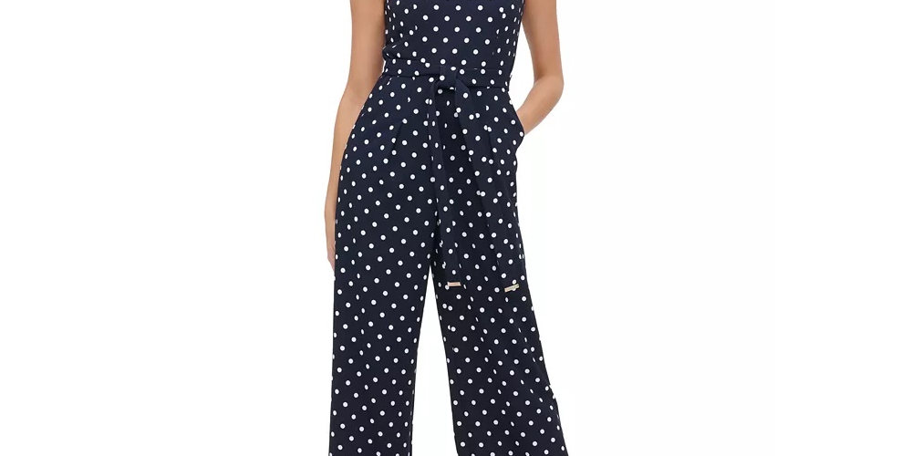 Macacão Tommy Hilfiger Feminino Bolinhas Cintura Amarrada Azul Tamanho 14