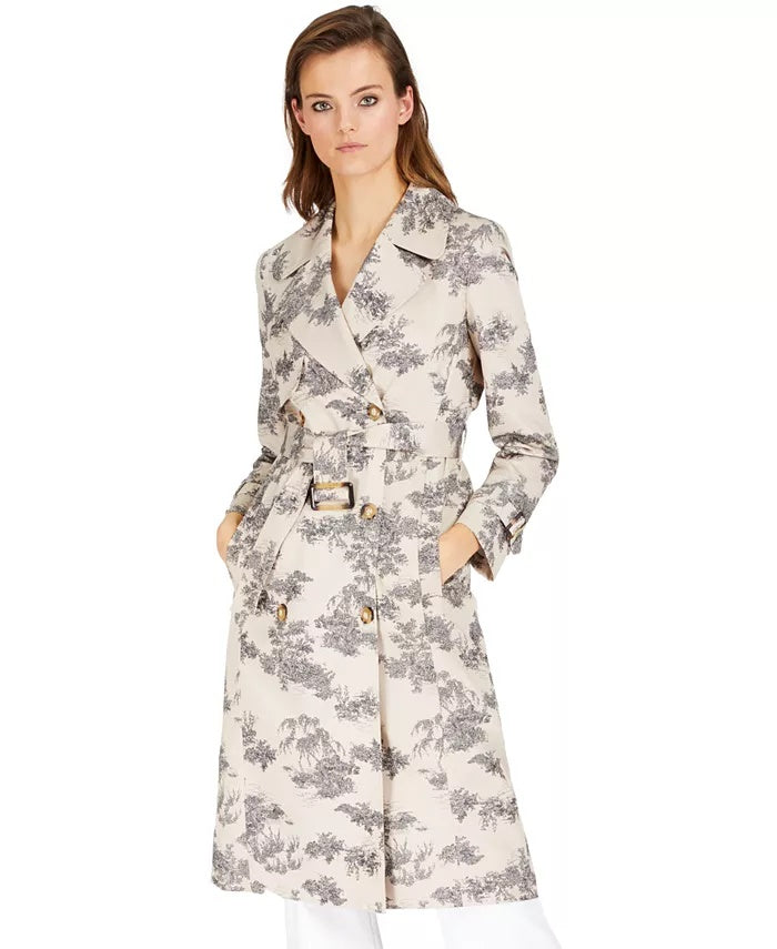 Jaqueta trench coat feminina com bolsos florais da INC International Concepts, cinza, tamanho grande