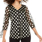 Blusa de malha com estampa de bolinhas e decote em V feminina Alfani, preta, tamanho G