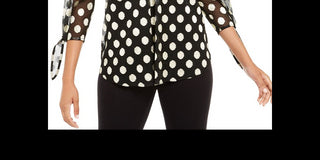 Blusa de malha com estampa de bolinhas e decote em V feminina Alfani, preta, tamanho G