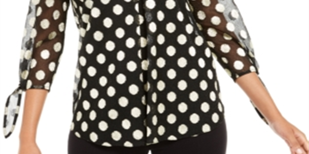 Blusa de malha com estampa de bolinhas e decote em V feminina Alfani, preta, tamanho G