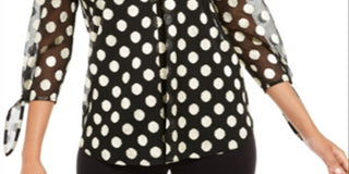 Blusa de malha com estampa de bolinhas e decote em V feminina Alfani, preta, tamanho G