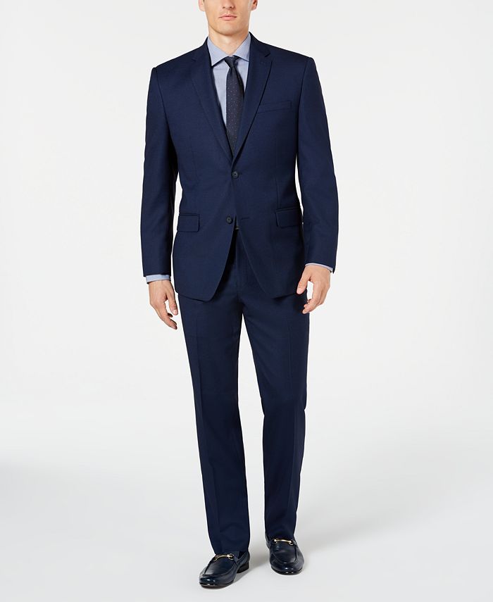 Terno masculino Marc New York Modern Fit Stretch Birdseye Azul Tamanho 40
