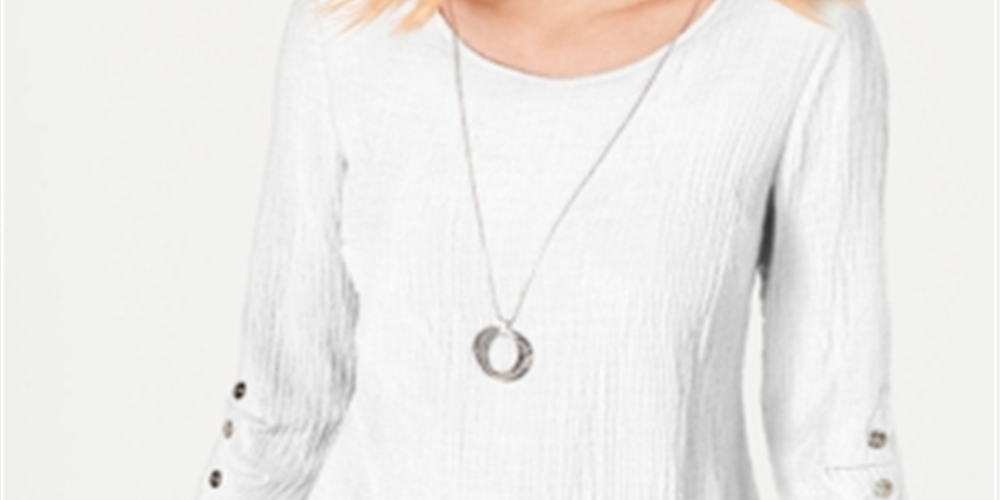 JM Collection Top feminino texturizado com colar, branco, tamanho pequeno