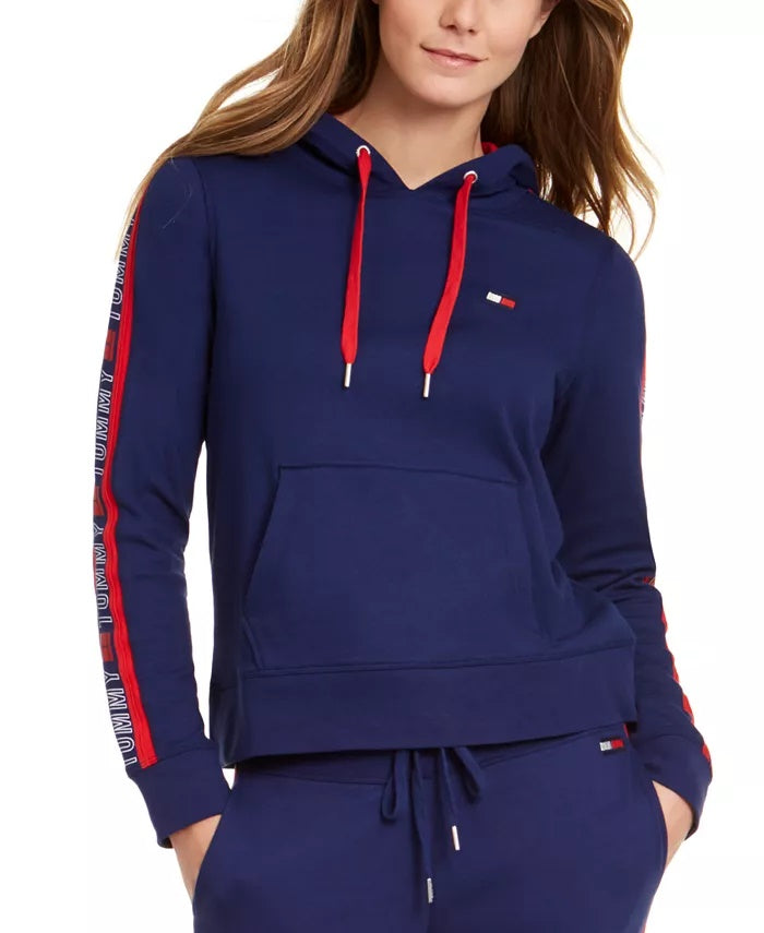 Tommy Hilfiger Moletom com capuz feminino com logotipo esportivo vermelho tamanho XX-G