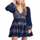 Vestido feminino Free People manga comprida acima do joelho azul tamanho pequeno