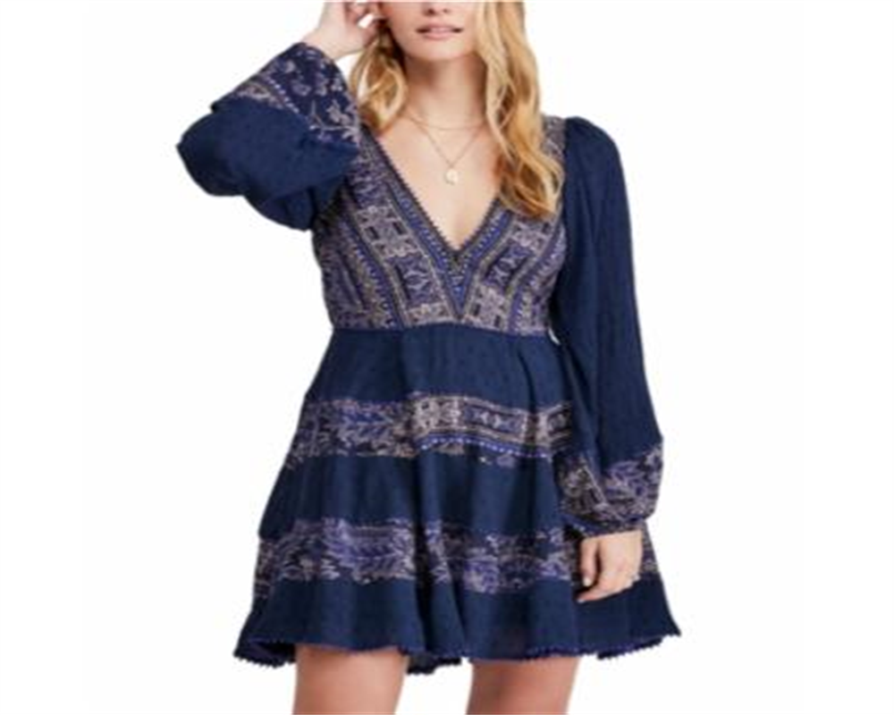 Vestido feminino Free People manga comprida acima do joelho azul tamanho pequeno