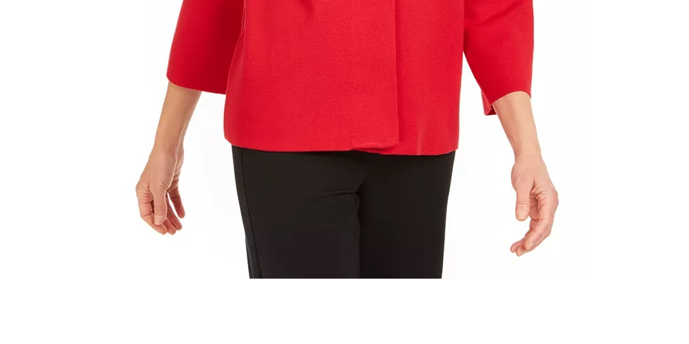 Cardigan feminino JM Collection com broche para festa de fim de ano, vermelho, tamanho extragrande