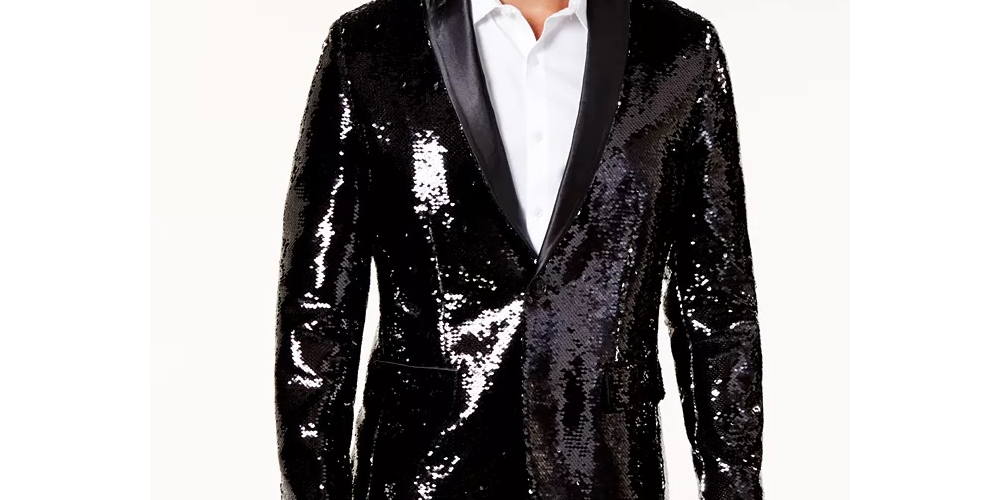 Blazer masculino slim fit reversível com lantejoulas e escamas pretas, tamanho 3XLT, da INC International Concepts