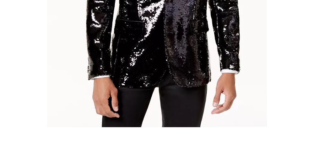Blazer masculino slim fit reversível com lantejoulas e escamas pretas, tamanho 3XLT, da INC International Concepts