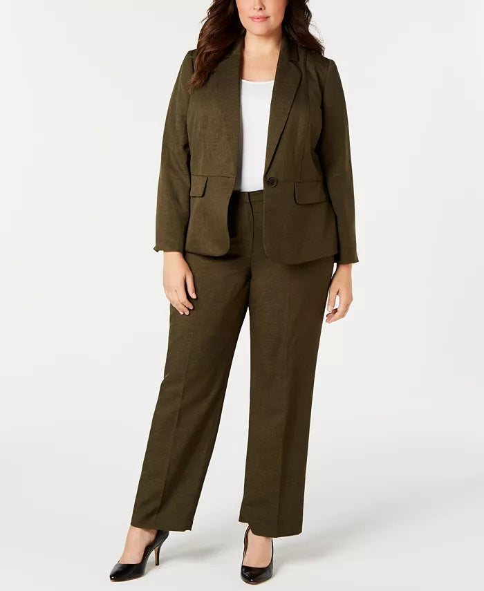 Le Suit Feminino Plus One Button Calça Terno Verde Tamanho Pequeno Pequeno