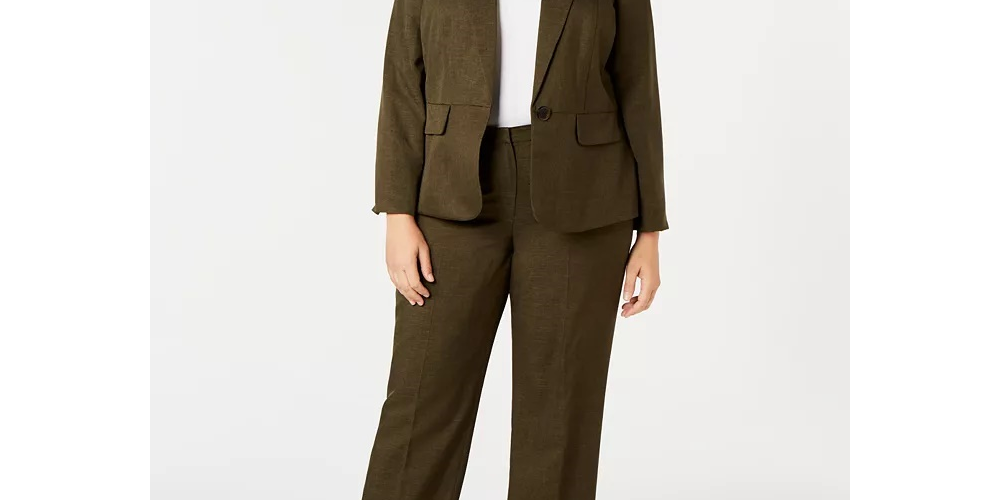 Le Suit Feminino Plus One Button Calça Terno Verde Tamanho Pequeno Pequeno