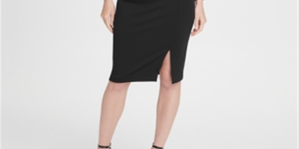 Vestido feminino DKNY com gola ponte e franzido lateral, preto, tamanho 12