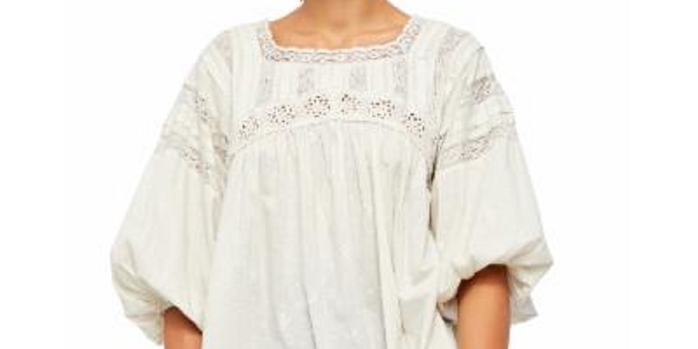 Túnica feminina de renda azaléia Free People Mineral Off White Natural Tamanho Médio