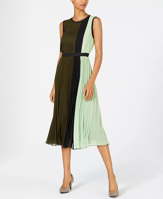 Vestido sem mangas plissado com blocos de cores Alfani feminino, verde, tamanho 12