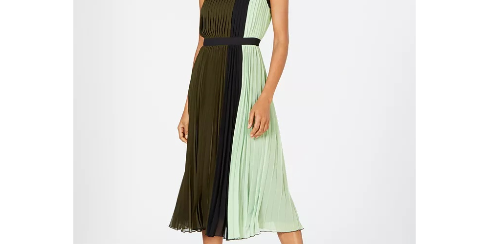 Vestido sem mangas plissado com blocos de cores Alfani feminino, verde, tamanho 12