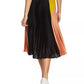 1.STATE Saia midi plissada de cetim com blocos de cores para mulheres, preta, tamanho 8